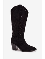 Kozaki Kowbojki Damskie Na Słupku Z Eko Zamszu Czarne Coretta