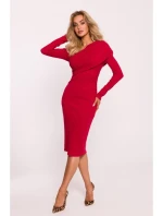 M820 Asymetrické šaty s rebrovaným výstrihom - červené