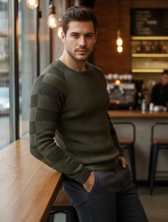Pánsky khaki sveter FashionStreet WX1637