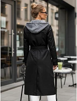 Dámsky dvojradový kabát s kapucňou čierny FashionStreet TY5654