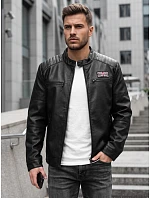 Pánska zateplená bunda z ekokože s kapucňou, čierna, FashionStreet TX5147 Pánska zateplená bunda z ekokože s kapucňou, čierna, FashionStreet TX5147