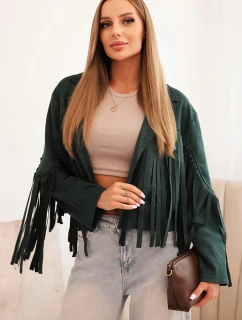 Dámska semišová bunda s okrajmi tmavozelená