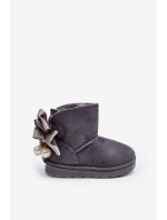 Dziecięce Ocieplane Śniegowce Z Kokardą Szare Snowis