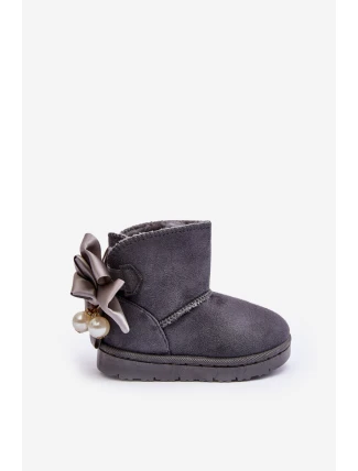 Dziecięce Ocieplane Śniegowce Z Kokardą Szare Snowis