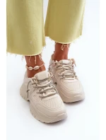 Sneakersy Damskie Na Masywnej Podeszwie Z Ozdobnym Sznurowaniem Beżowe Relissa