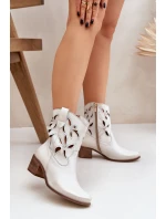 Skórzane Ażurowe Botki Na Obcasie Zazoo 3621 Złoty Przecierany