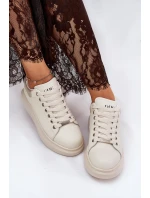 Skórzane Sneakersy Damskie Na Platformie GOE RR2N4004 Beżowe