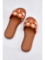 Klapki Damskie Na Płaskim Obcasie Ze Złotymi Przypinkami Pomarańczowe Nalothiel