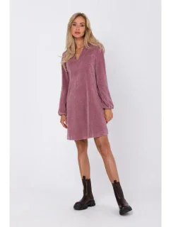 M767 Šaty s výstrihom do V - krepové ružové