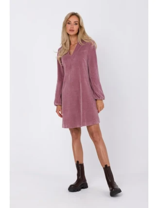 M767 Šaty s výstrihom do V - krepové ružové