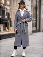 Dlhý dámsky kabát s opaskom, na prechodné obdobie, tmavomodrý, FashionStreet NY0775 Dlhý dámsky kabát s opaskom, na prechodné obdobie, tmavomodrý, FashionStreet NY0775