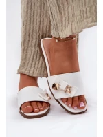 Klapki Damskie Na Płaskim Obcasie Z Kokardą Białe Sallariela