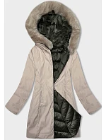 Dámska obojstranná zimná bunda s kapucňou khaki-béžová (B8202-11046) Dámska obojstranná zimná bunda s kapucňou khaki-béžová (B8202-11046)