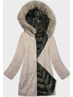 Dámska obojstranná zimná bunda s kapucňou khaki-béžová (B8202-11046) Dámska obojstranná zimná bunda s kapucňou khaki-béžová (B8202-11046)