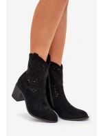 Ażurowe Botki Kowbojki Damskie Na Obcasie S.Barski HY51-125 Czarne