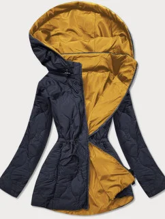 Tmavo modro-žltá obojstranná dámska prešívaná bunda (MHM-W589)