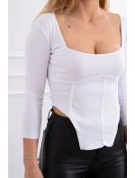 Blúzka s rebrovaným výstrihom biela