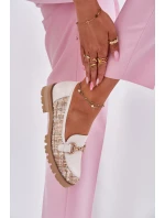 Skórzane Mokasyny Damskie Ze Złotym Detalem Laura Messi 2938 Jasnobeżowe