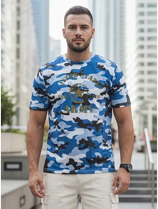 Pánske tričko s potlačou v kamuflážovom vzore, modré, FashionStreet NX2002R Pánske tričko s potlačou v kamuflážovom vzore, modré, FashionStreet NX2002R