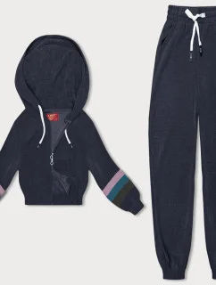 Tmavomodrá dámska tepláková súprava s farebnými vsadkami (AMG-346A)