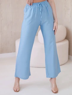 Viskózové nohavice so širokými nohavicami modré