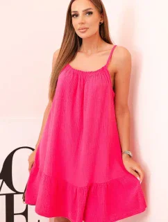 Dámske mušelínové šaty s ramienkami a volánom ružovej farby