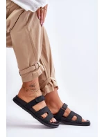 Materiałowe Damskie Klapki Na Rzep Czarne Jose