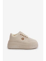 Sneakersy Buty Sportowe Damskie Ocieplane Na Masywnej Podeszwie Beżowe Verissha