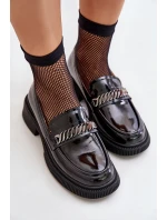 Damskie Lakierowane Mokasyny Loafersy Z Ozdobą D&A LZ42-030 Czarne