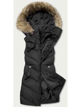 Čierna páperová dámska vesta s kožušinou (5M787-392)