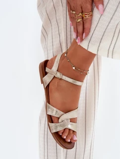 Płaskie Połyskujące Sandały Damskie S.Barski KV51-022 Złote