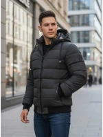Pánska tmavosivá prešívaná zimná bunda s kapucňou FashionStreet TX5095 Pánska tmavosivá prešívaná zimná bunda s kapucňou FashionStreet TX5095