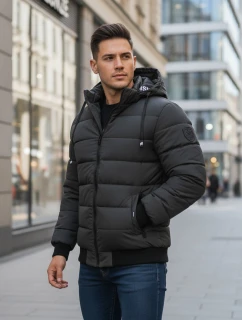 Pánska tmavosivá prešívaná zimná bunda s kapucňou FashionStreet TX5095