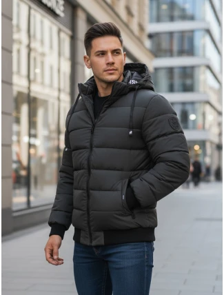 Pánska tmavosivá prešívaná zimná bunda s kapucňou FashionStreet TX5095 Pánska tmavosivá prešívaná zimná bunda s kapucňou FashionStreet TX5095