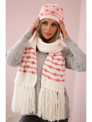 Dámska súprava so šatkou Anika K304 ecru+malmine