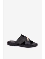 Damskie Klapki Na Płaskim Obcasie Z Ozdobnym Detalem Vinceza 17385 Czarne