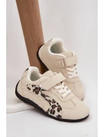 Dětské sportovní boty na suchý zip béžové s leopardem Perrin