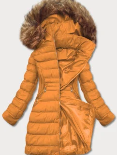 Dámska zimná bunda s kožušinou tmavožltá (5m753-254)