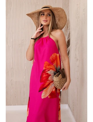 Viskózové šaty viazané okolo krku fuchsiovej farby