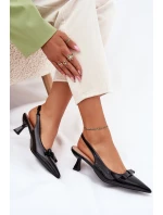 Lakierowane Sandały Na Szpilce Z Kokardką Czarne Naylna