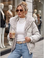 Dámska zimná prešívaná bunda s kožušinou, svetlo béžová, FashionStreet TY6008 Dámska zimná prešívaná bunda s kožušinou, svetlo béžová, FashionStreet TY6008