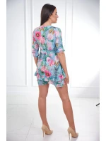 Kvetinové šaty s viazaním v páse v mätovej farbe Kvetinové šaty s viazaním v páse v mätovej farbe