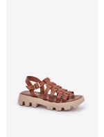 Skórzane Sandały Damskie Zazoo 3695 Camel