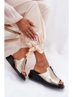 Klapki Damskie Na Koturnie Z Zamkiem Złote Irriva