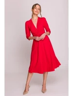 S404 Pletené šaty s opaskom na zaväzovanie - červené S404 Pletené šaty s opaskom na zaväzovanie - červené