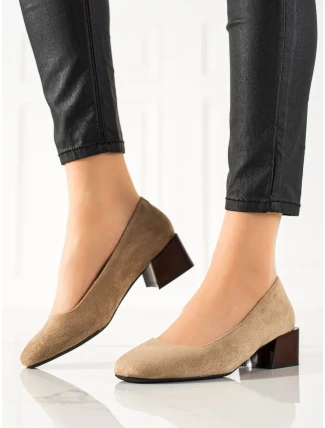 Moderné hnedé lodičky pre ženy na širokom podpätku Moderné hnedé lodičky pre ženy na širokom podpätku