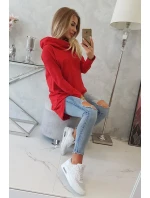 Mikina s dlhým chrbtom a kapucňou červená