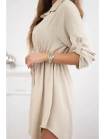 Šaty so zapínaním na gombíky a viazaním v páse tmavobéžové