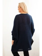 Dámsky sveter s mohérovým pončom Plus Size Blue