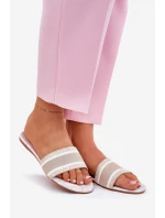 Wzorzyste Płaskie Klapki Damskie Beżowe Leysi